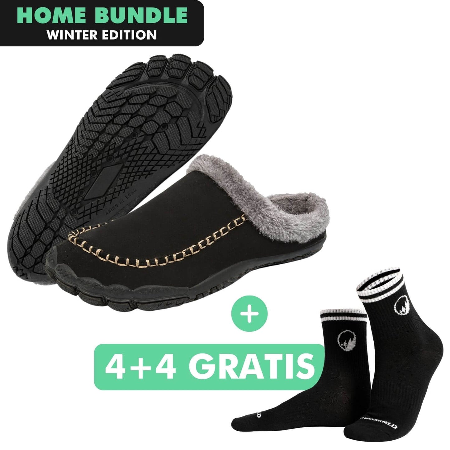HOME-BUNDLE: Home Pro Barfuß-Hausschuhe + 4+4 Paar GRATIS Barfußsocken