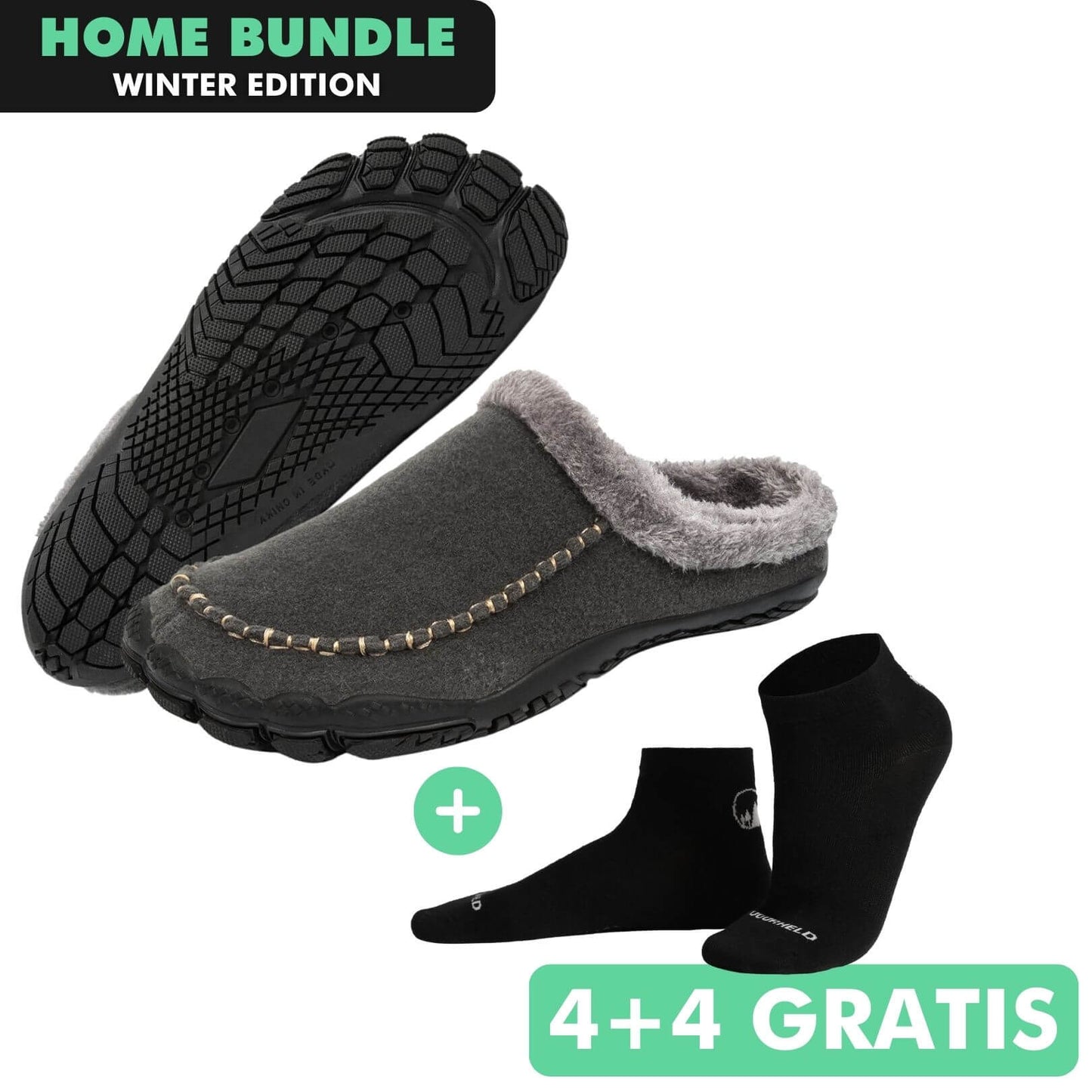 HOME-BUNDLE: Home Pro Barfuß-Hausschuhe + 4+4 Paar GRATIS Barfußsocken